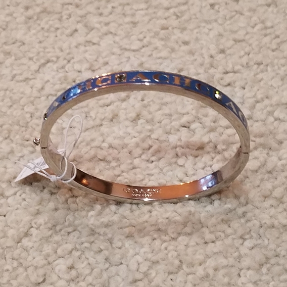 Coach Bangle Bracelet Pave Crystals Peacock Enamel 14k Gold Plate Silver NWT - Picture 6 of 14